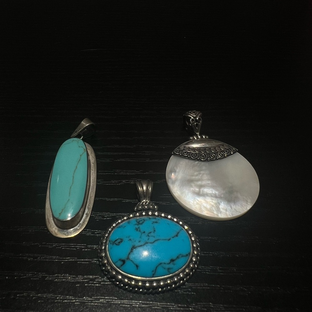 3 Sterling Silver Stone Pendants